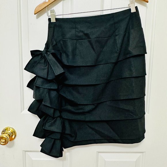 ANGELO TARLAZZI PARIS WOOL TIERED BOW LITTLE BLACK PENCIL SKIRT FRANCE - Picture 2 of 9